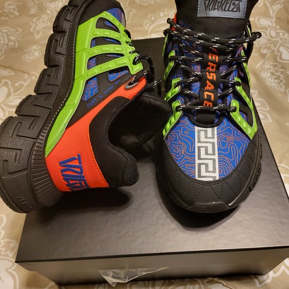 Versace Men\'s Trigreca Sneakers, Nero+Saphire+Neon Green, Size 10US (43 EUR) main image 9